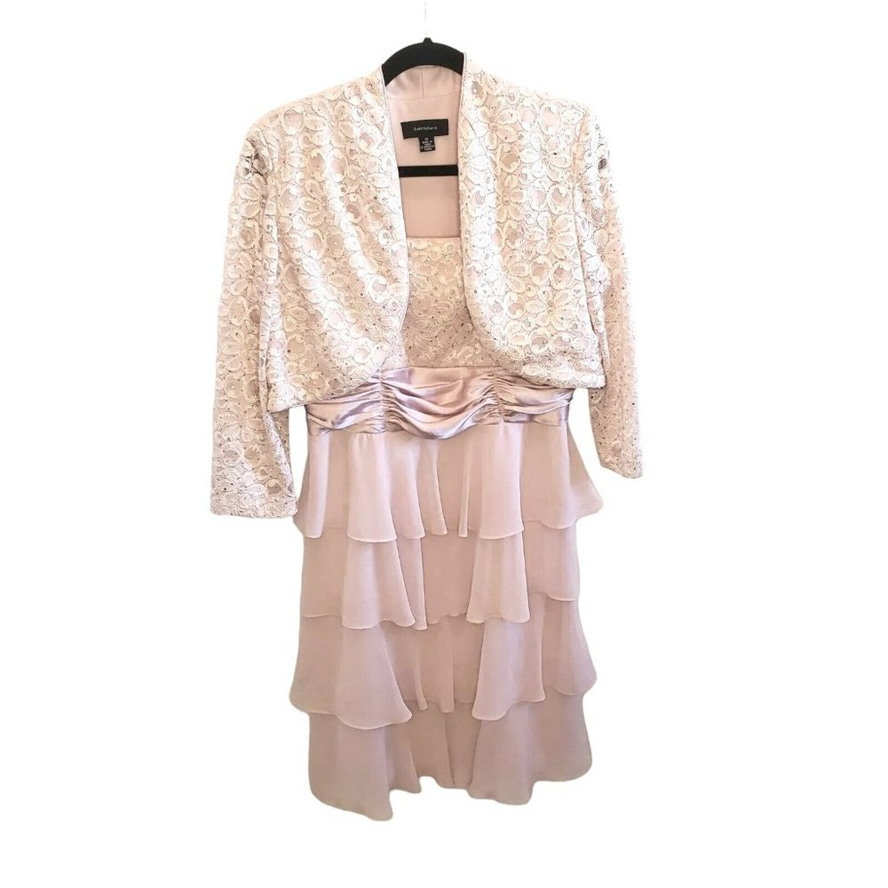 R & M Richards | Champagne Mother Of Bride Formal Tiered Dress Set Lace Jacket